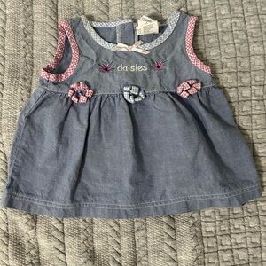 Vintage Denim Baby Dress/Top with Floral Embroidery